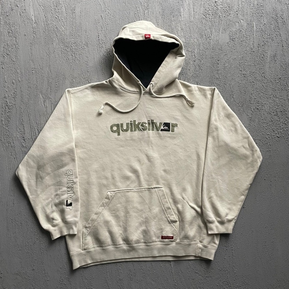 Vintage Quiksilver Hoodie Mens Large Cream 90s